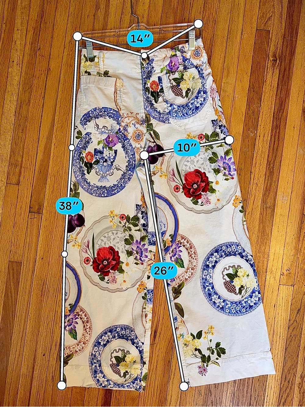 Anthropologie Maeve “ The Colette” Cropped Wide-Leg Pants Floral Plates Size 27 - Picture 5 of 8